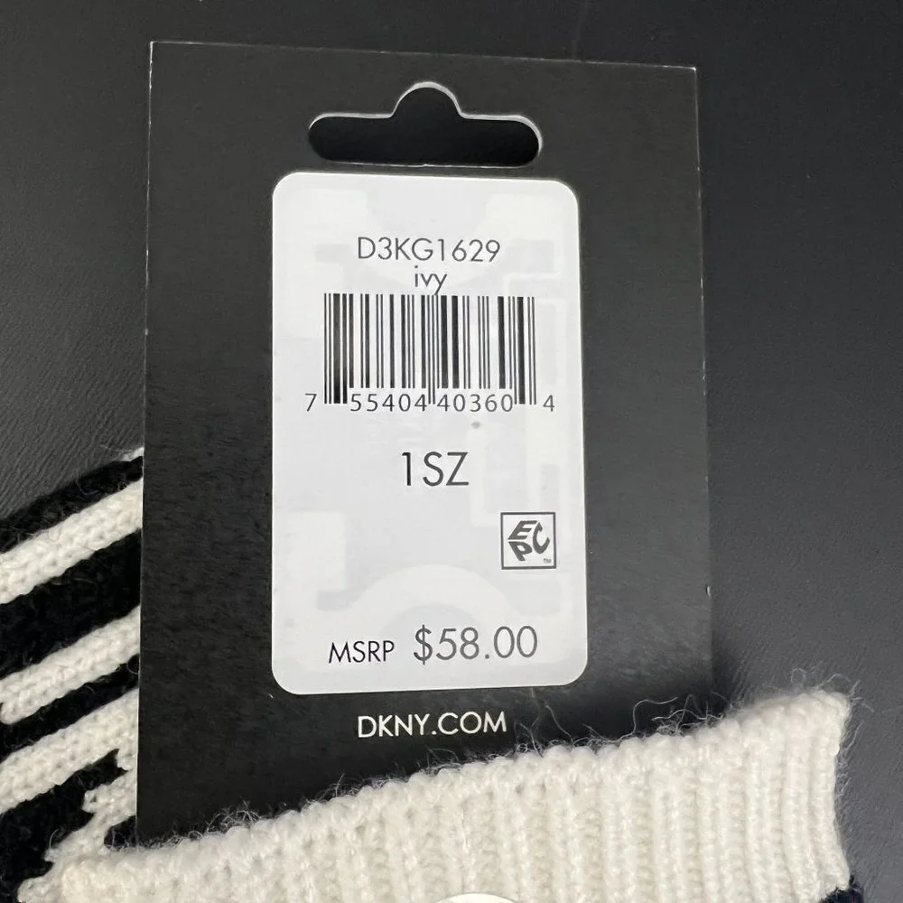 DKNY Women's Ivy Winter Gloves‎ White Logo Gloves Size 0S Touch Screen Texting